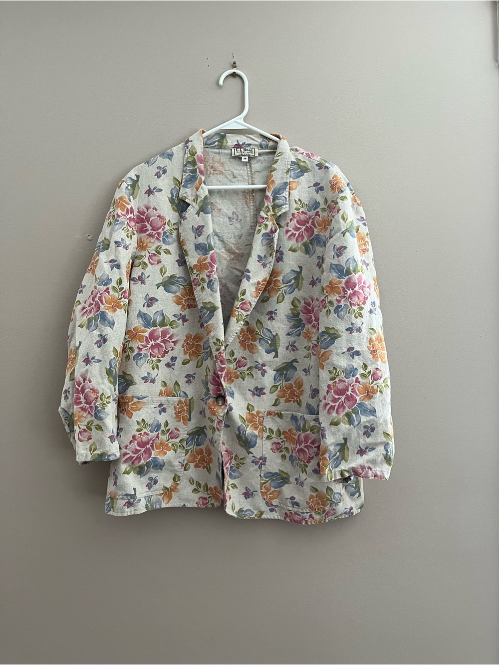 L.L. Bean Floral Linen-Blend Blazer in Cream, Pink, Orange, Blue